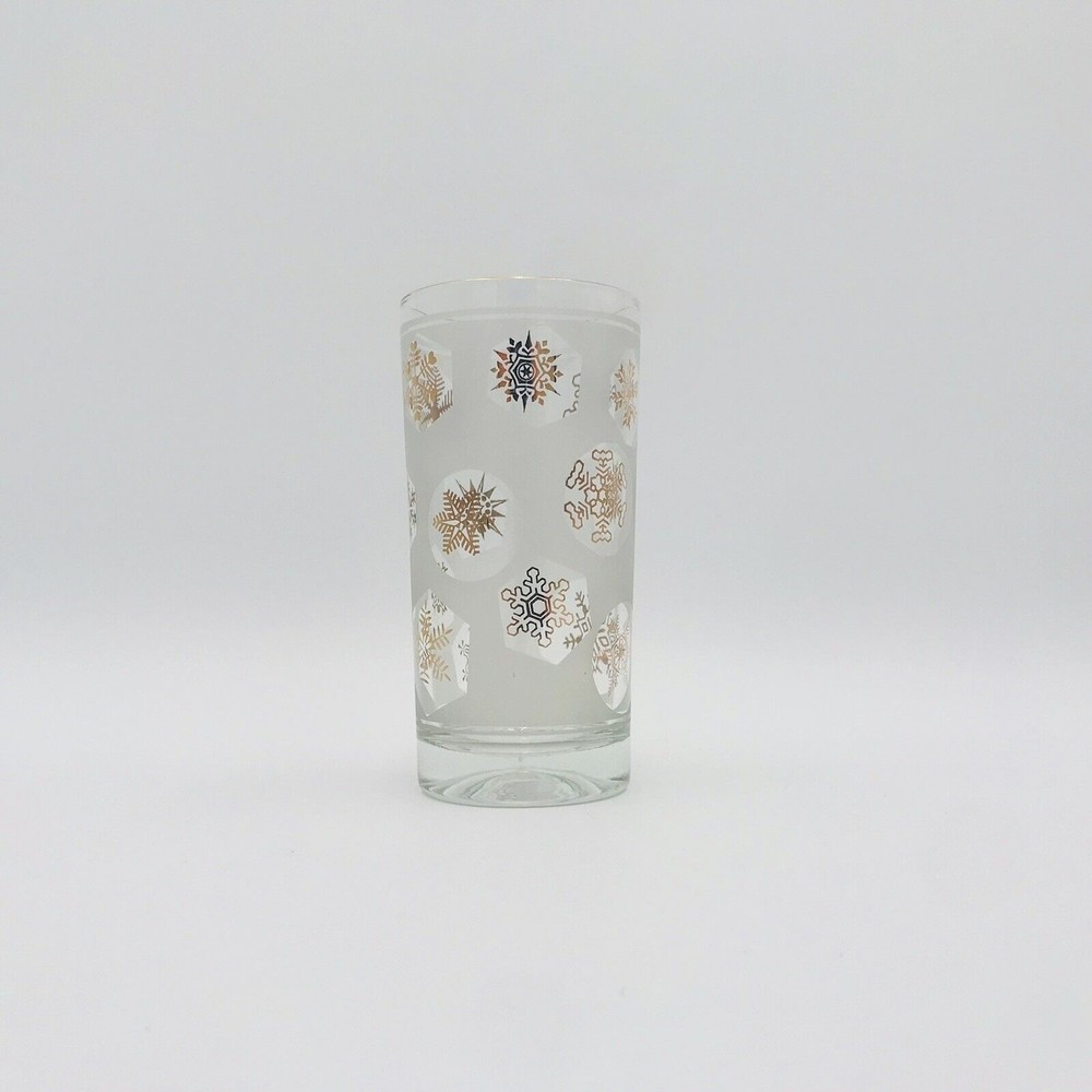 Rare Gold Snowflake Frosted Glass Tumbler Continental Can Company MCM Vintage